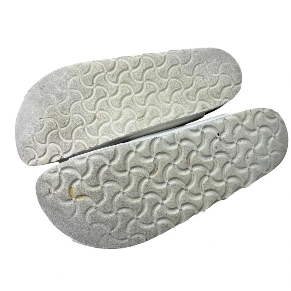 Papillio Birkenstock Arizona Platform Sandals Womens 38 7-7.5 White Vegan‎ Slide